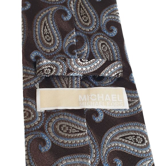 Michael Kors Mens Paisley Silk Tie Brown Blue Elegant Necktie - Picture 4 of 5